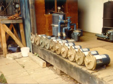 Pumps lined up for testing in our old showroom in 1982